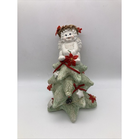 Dreamsicles Vintage 1994 Cherub Riding Christmas Tree. Heavy Clay Made In Mexico - Picture 1 of 8